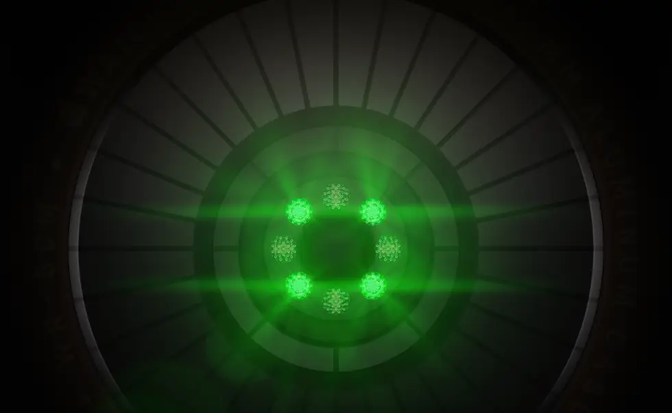 Système de suivi de santé avec plusieurs capteurs ronds émettant des lumières LED vertes