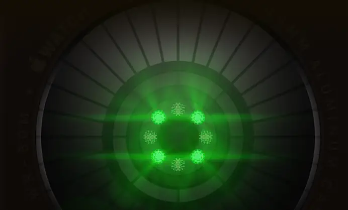 Système de suivi de santé avec plusieurs capteurs ronds émettant des lumières LED vertes