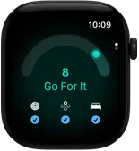 Apple Watch Series 12, boîtier en aluminium, noir, score de préparation de 8, côté droit, Digital Crown