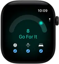 Apple Watch Series 12, boîtier en aluminium, noir, score de préparation de 8, côté droit, Digital Crown