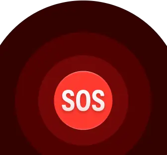 Icône Appel d’urgence, cercles rouges imbriqués avec un SOS blanc au milieu