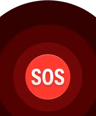 Icône Appel d’urgence, cercles rouges imbriqués avec un SOS blanc au milieu