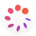 Icône de l’app Suivi de cycle, cercle blanc avec un anneau de huit disques violets et orange à l’intérieur