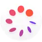 Icône de l’app Suivi de cycle, cercle blanc avec un anneau de huit disques violets et orange à l’intérieur
