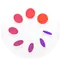 Icône de l’app Suivi de cycle, cercle blanc avec un anneau de huit disques violets et orange à l’intérieur