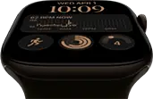 Apple Watch Series 12, boîtier en aluminium, bronze sombre, cadran Modulaire, complications : jour et date, Exercices, anneaux Activité, Apple Music, côté droit, Digital Crown, Bracelet Sport, olive