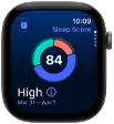 Apple Watch Series 12, boîtier en aluminium, gris sidéral, graphique circulaire du score de sommeil, côté droit, Digital Crown