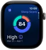 Apple Watch Series 12, boîtier en aluminium, gris sidéral, graphique circulaire du score de sommeil, côté droit, Digital Crown