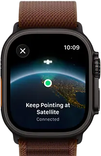 Apple Watch Ultra 4, kast van titanium, kleur zwart, satellietverbinding, rechterkant, Digital Crown, verhoogde zijknop, Alpine-bandje, kleur bordeauxrood