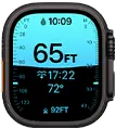 Apple Watch Ultra 4, kast van titanium, kleur zwart, Diepte-app met duikgegevens, rechterkant, Digital Crown, verhoogde zijknop