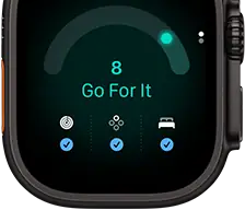 Apple Watch Ultra 4, kast van titanium, kleur zwart, gereedheidsscore van 8, rechterkant, Digital Crown, verhoogde zijknop