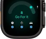 Apple Watch Ultra 4, kast van titanium, kleur zwart, gereedheidsscore van 8, rechterkant, Digital Crown, verhoogde zijknop