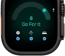 Apple Watch Ultra 4, kast van titanium, kleur zwart, gereedheidsscore van 8, rechterkant, Digital Crown, verhoogde zijknop