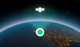 Aardbol met de locatie van de gebruiker en een satellietsymbool erboven