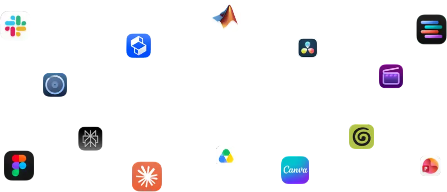 Différents glyphes d’apps sont disposés autour du texte suivant : Vos apps décollent sur macOS
