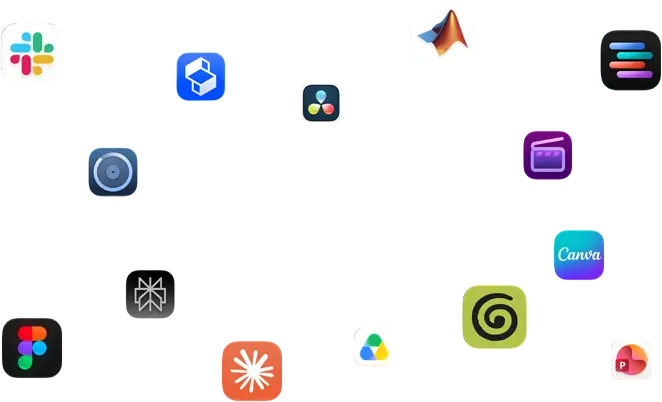 Différents glyphes d’apps sont disposés autour du texte suivant : Vos apps décollent sur macOS
