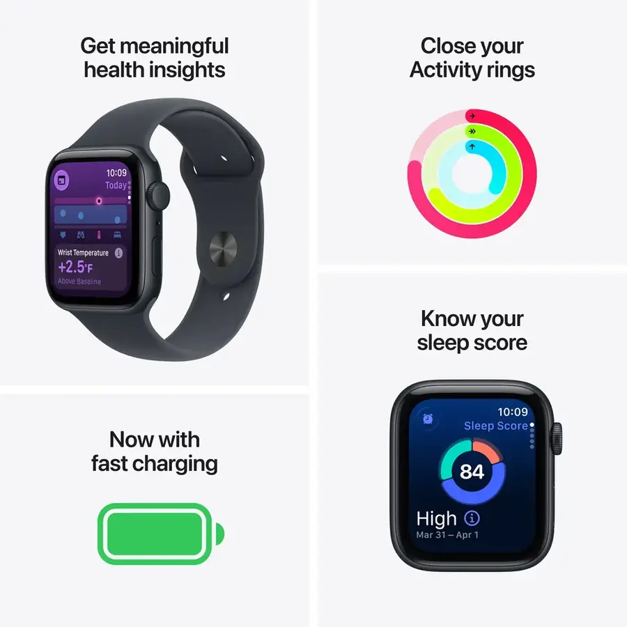 Apple Watch SE 3 GPS 44 mm boîtier aluminium Minuit avec Bracelet Sport Minuit — M/L