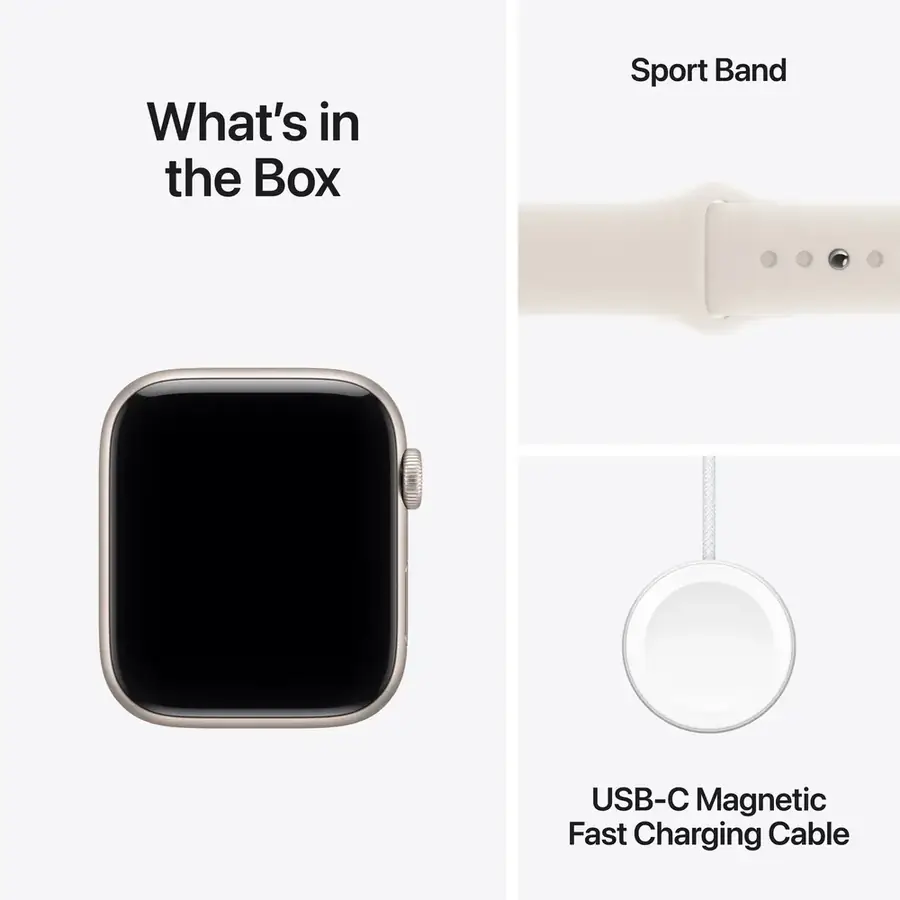 Apple Watch SE 3 GPS 44 mm boîtier aluminium Lumière stellaire avec Bracelet Sport Lumière stellaire — M/L