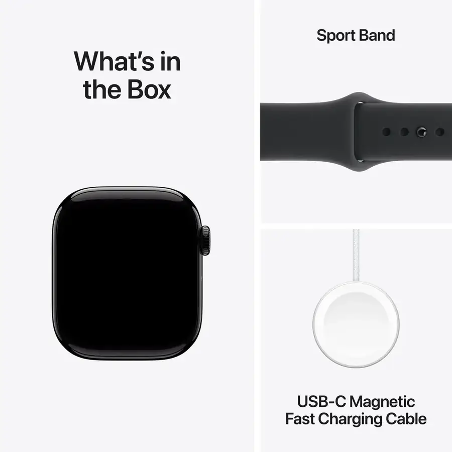 Apple Watch Series 11 GPS 42 mm boîtier aluminium Noir jais avec Bracelet Sport Noir — M/L