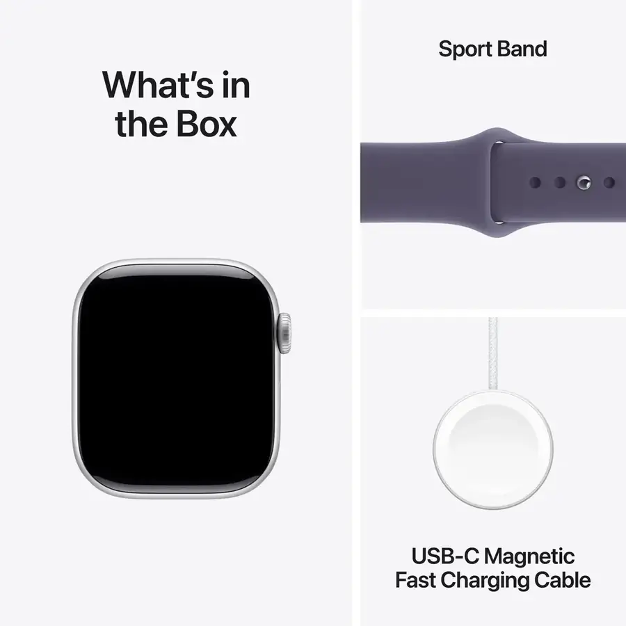 Apple Watch Series 11 GPS 42 mm boîtier aluminium Argent avec Bracelet Sport Brume violette — M/L