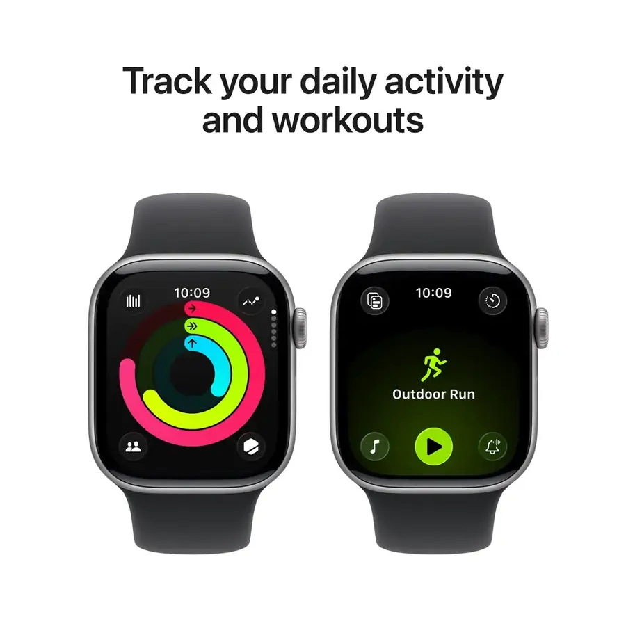 Apple Watch Series 11 GPS 42 mm boîtier aluminium Gris sidéral avec Bracelet Sport Noir — M/L