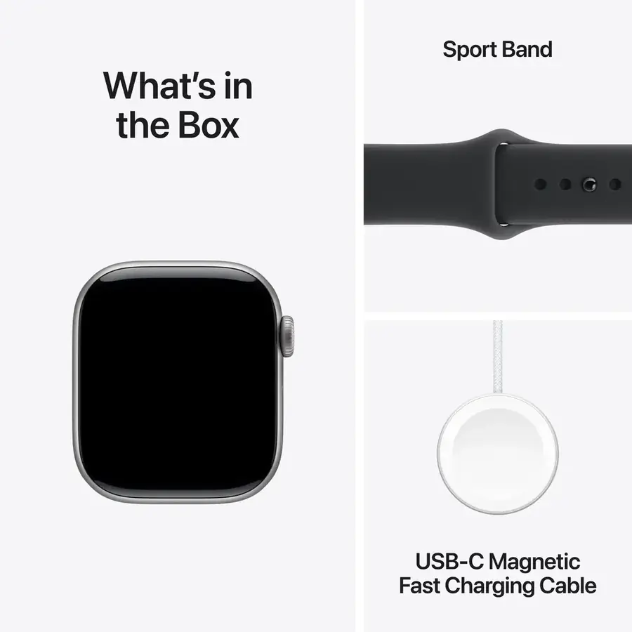 Apple Watch Series 11 GPS 42 mm boîtier aluminium Gris sidéral avec Bracelet Sport Noir — M/L