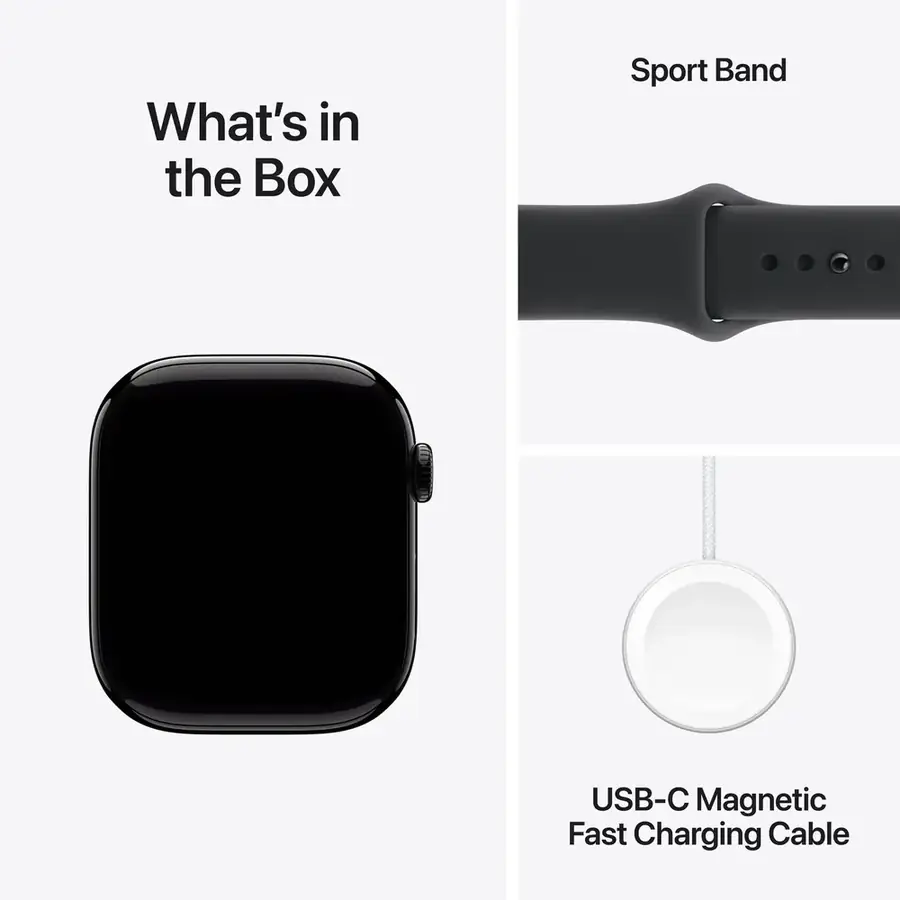 Apple Watch Series 11 GPS 46 mm boîtier aluminium Noir jais avec Bracelet Sport Noir — M/L