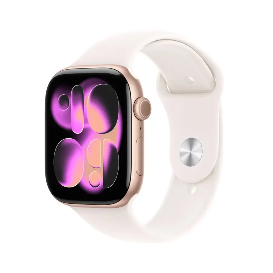 Apple Watch Series 11 GPS 46 mm boîtier aluminium Or rose avec Bracelet Sport Rose pâle — S/M