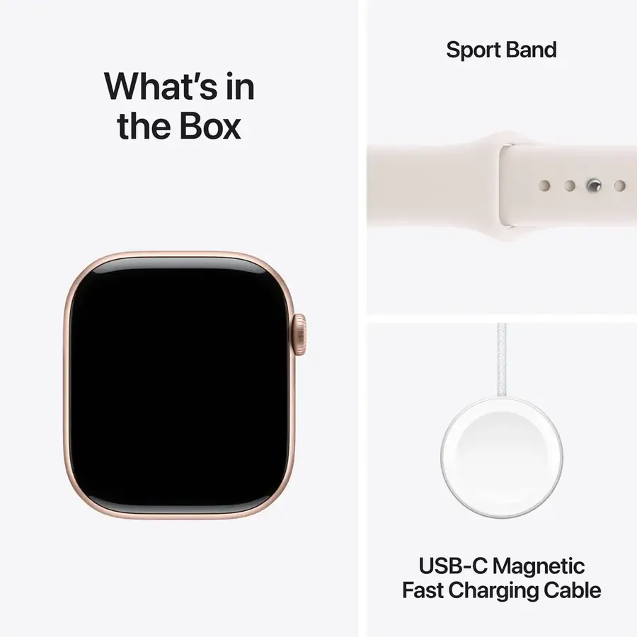 Apple Watch Series 11 GPS 46 mm boîtier aluminium Or rose avec Bracelet Sport Rose pâle — M/L