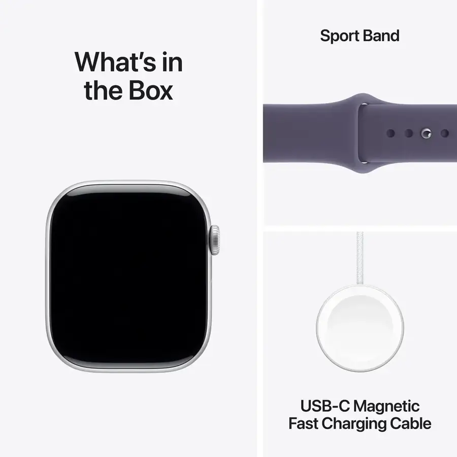 Apple Watch Series 11 GPS 46 mm boîtier aluminium Argent avec Bracelet Sport Brume violette — M/L
