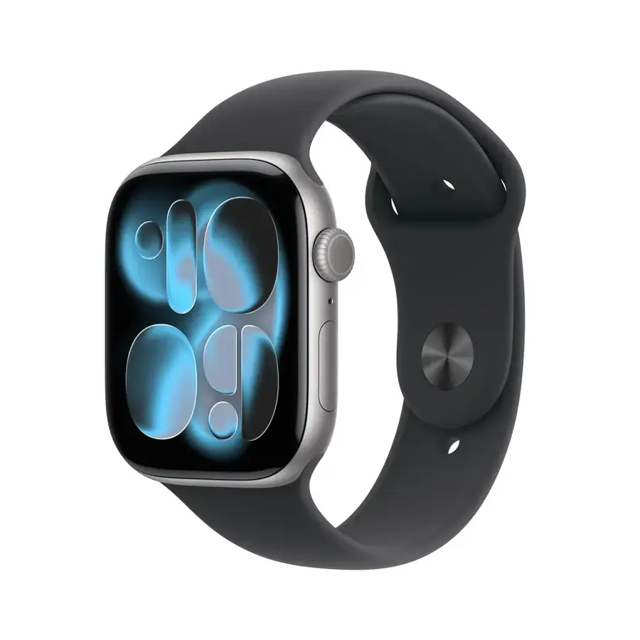 Apple Watch Series 11 GPS 46 mm boîtier aluminium Gris sidéral avec Bracelet Sport Noir — S/M