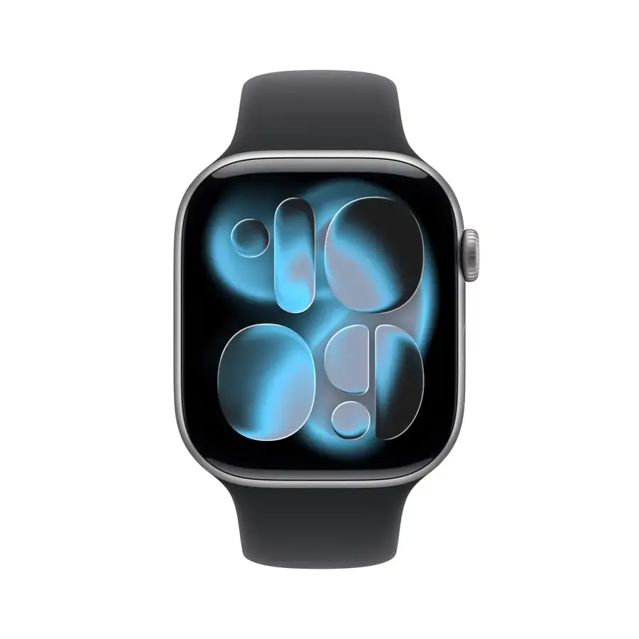 Apple Watch Series 11 GPS 46 mm boîtier aluminium Gris sidéral avec Bracelet Sport Noir — M/L