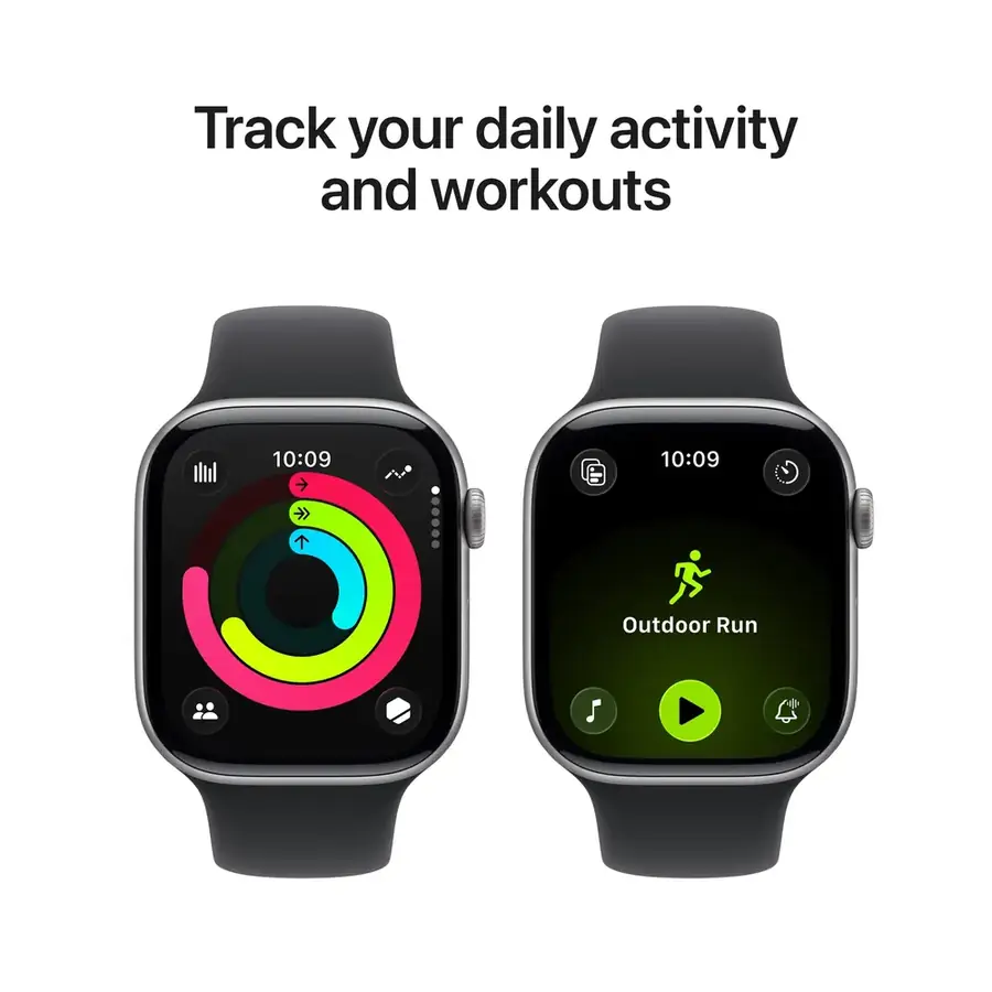 Apple Watch Series 11 GPS 46 mm boîtier aluminium Gris sidéral avec Bracelet Sport Noir — M/L