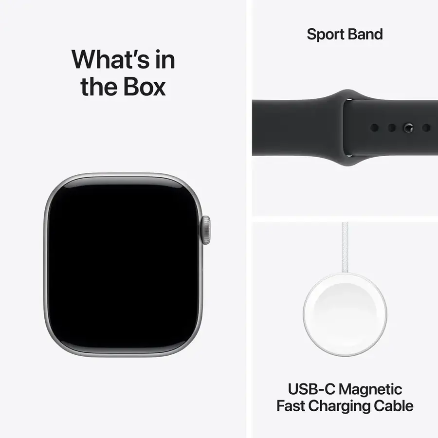 Apple Watch Series 11 GPS 46 mm boîtier aluminium Gris sidéral avec Bracelet Sport Noir — M/L