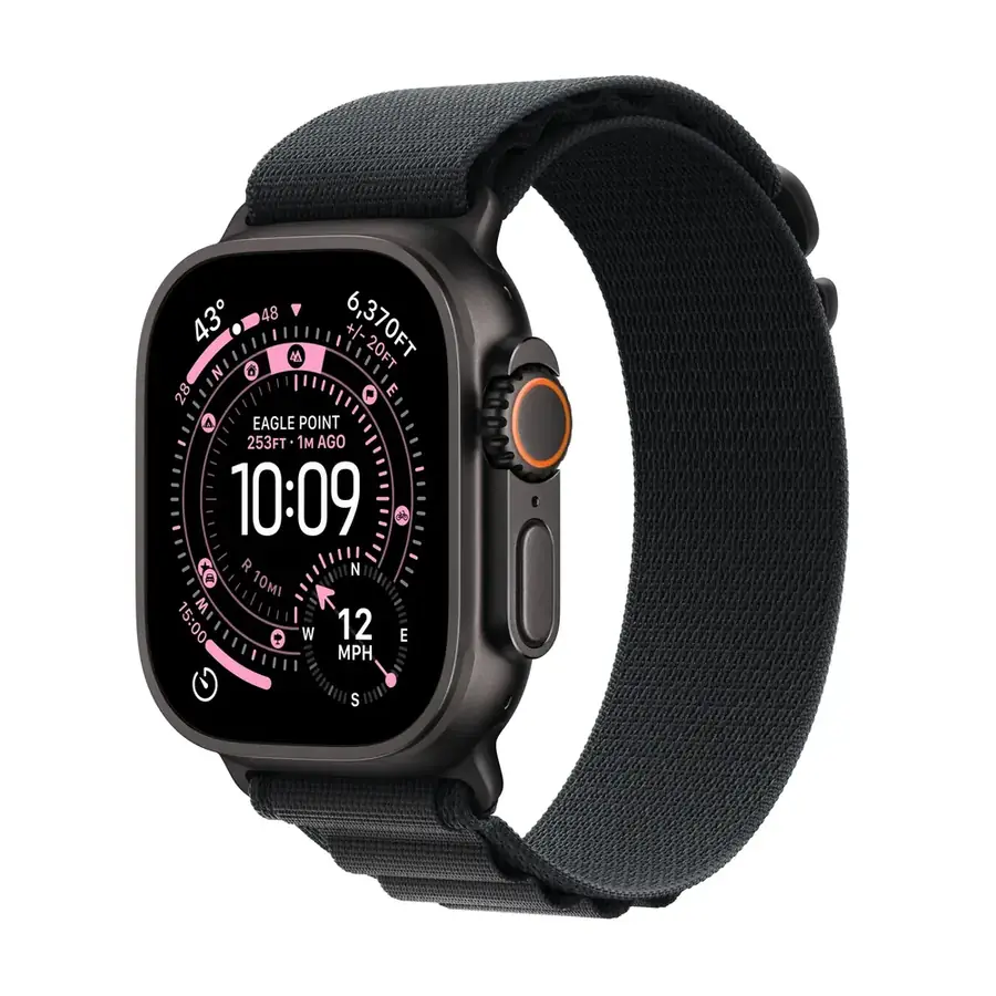 Apple Watch Ultra 3 GPS + Cellular 49 mm boîtier titane Noir avec Boucle Alpine Noir — Small