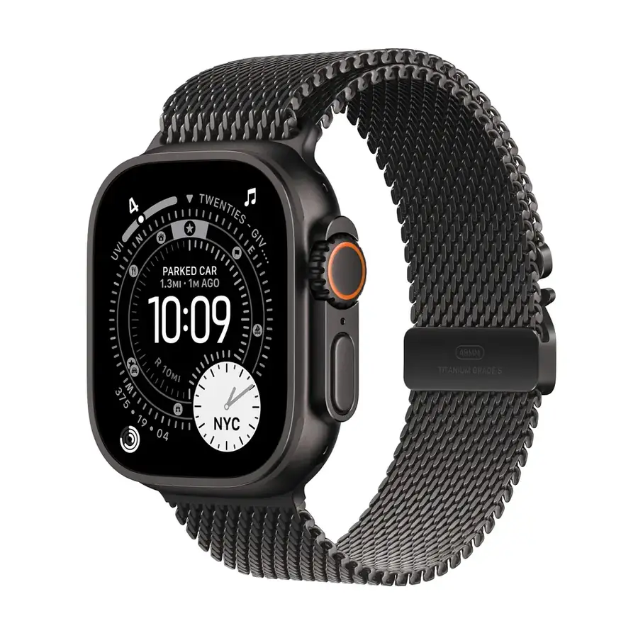 Apple Watch Ultra 3 GPS + Cellular 49 mm boîtier titane Noir avec Boucle milanaise Titane noir — Small