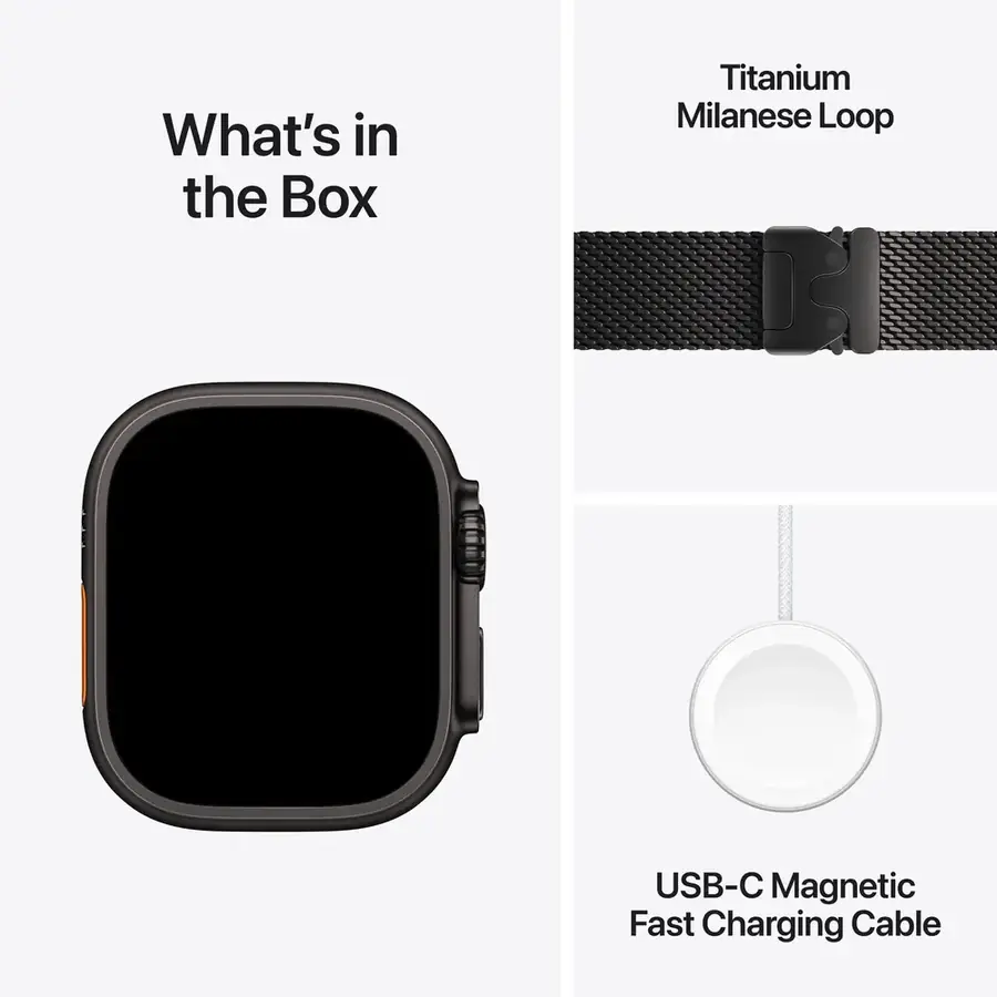 Apple Watch Ultra 3 GPS + Cellular 49 mm boîtier titane Noir avec Boucle milanaise Titane noir — Large
