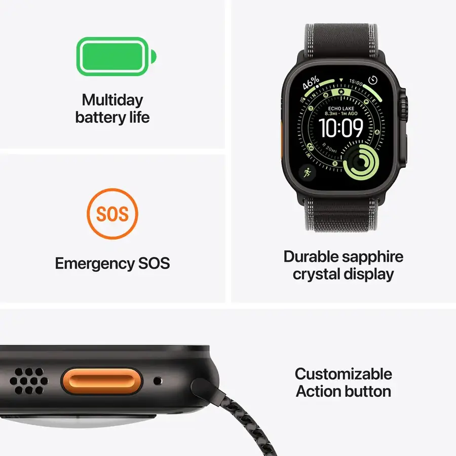 Apple Watch Ultra 3 GPS + Cellular 49 mm boîtier titane Noir avec Bracelet Océan Noir