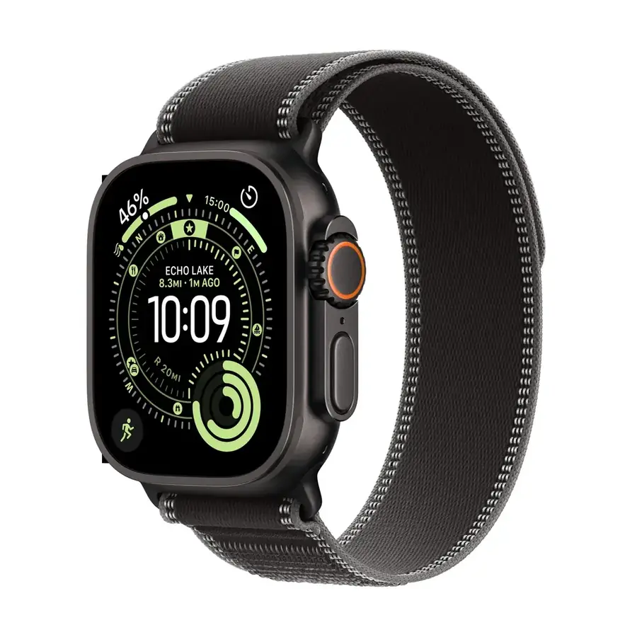 Apple Watch Ultra 3 GPS + Cellular 49 mm boîtier titane Noir avec Boucle Trail Black/Charcoal — S/M