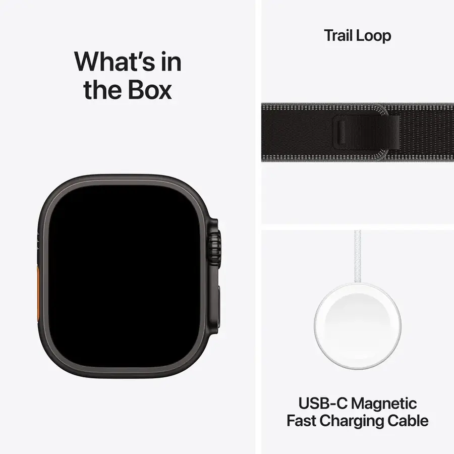Apple Watch Ultra 3 GPS + Cellular 49 mm boîtier titane Noir avec Boucle Trail Black/Charcoal — M/L