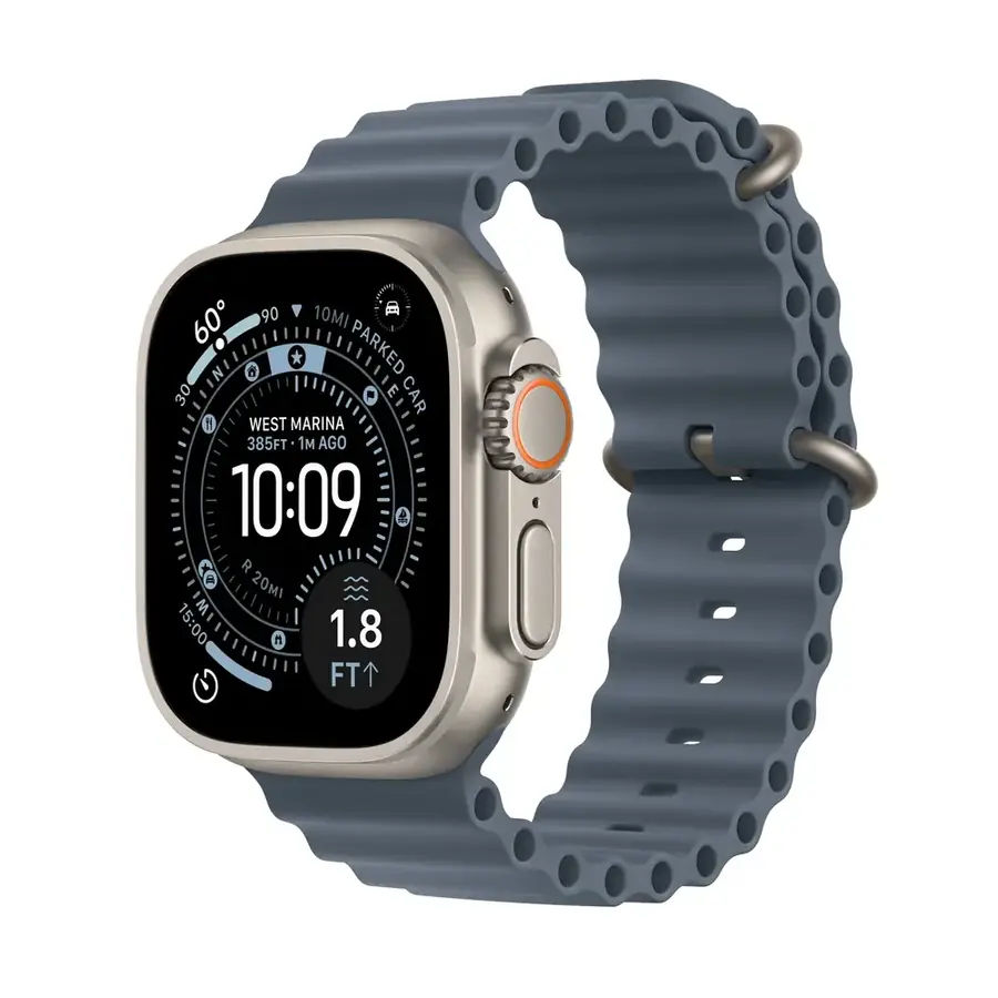 Apple Watch Ultra 3 GPS + Cellular 49 mm boîtier titane Naturel avec Bracelet Océan Bleu ancre