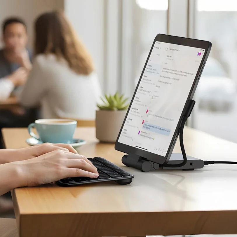 Support pliable Satechi OnTheGo avec hub USB-C pour iPad — Noir sidéral — vue 3