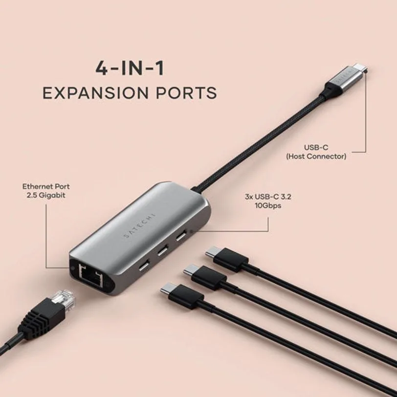 Hub Satechi USB-C 4-en-1 avec Ethernet 2,5 Gbit/s — Gris sidéral — vue 2