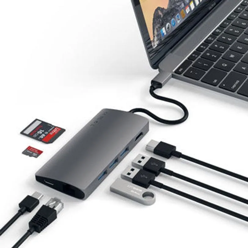 Adaptateur multiport Satechi USB-C 4K et Ethernet V2 — Gris sidéral