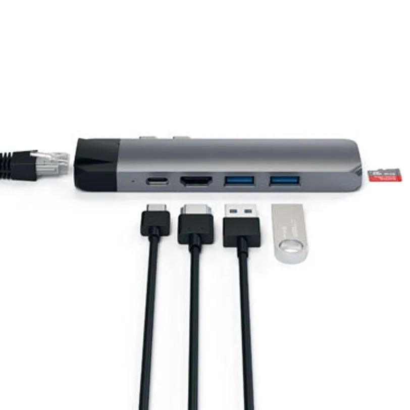 Hub Satechi USB-C Pro avec Ethernet et HDMI 4K — Gris sidéral