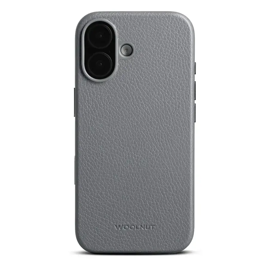 Coque cuir Woolnut iPhone 17 — Gris sidéral