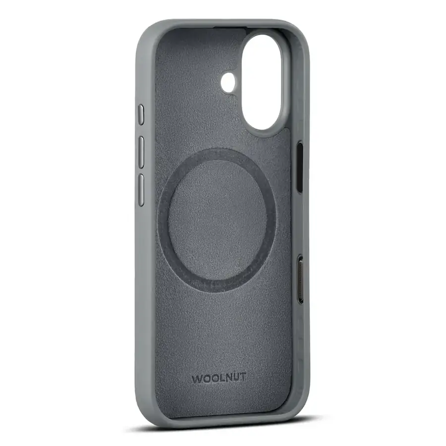 Coque cuir Woolnut iPhone 17 — Gris sidéral