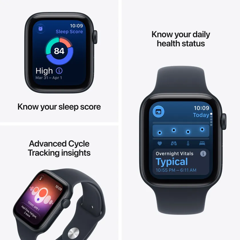 Apple Watch SE 3 GPS 40 mm boîtier aluminium Minuit avec Bracelet Sport Bleu marine — S/M