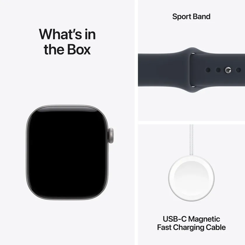 Apple Watch Series 12 GPS 42 mm boîtier aluminium gris sidéral avec Bracelet Sport bleu marine — M/L