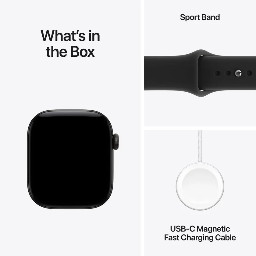 Apple Watch Series 12 GPS 42 mm boîtier aluminium noir avec Bracelet Sport noir — M/L